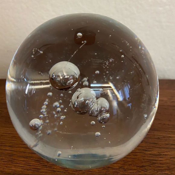 Vintage Crystal Clear Glass with Bubbles Paperweight